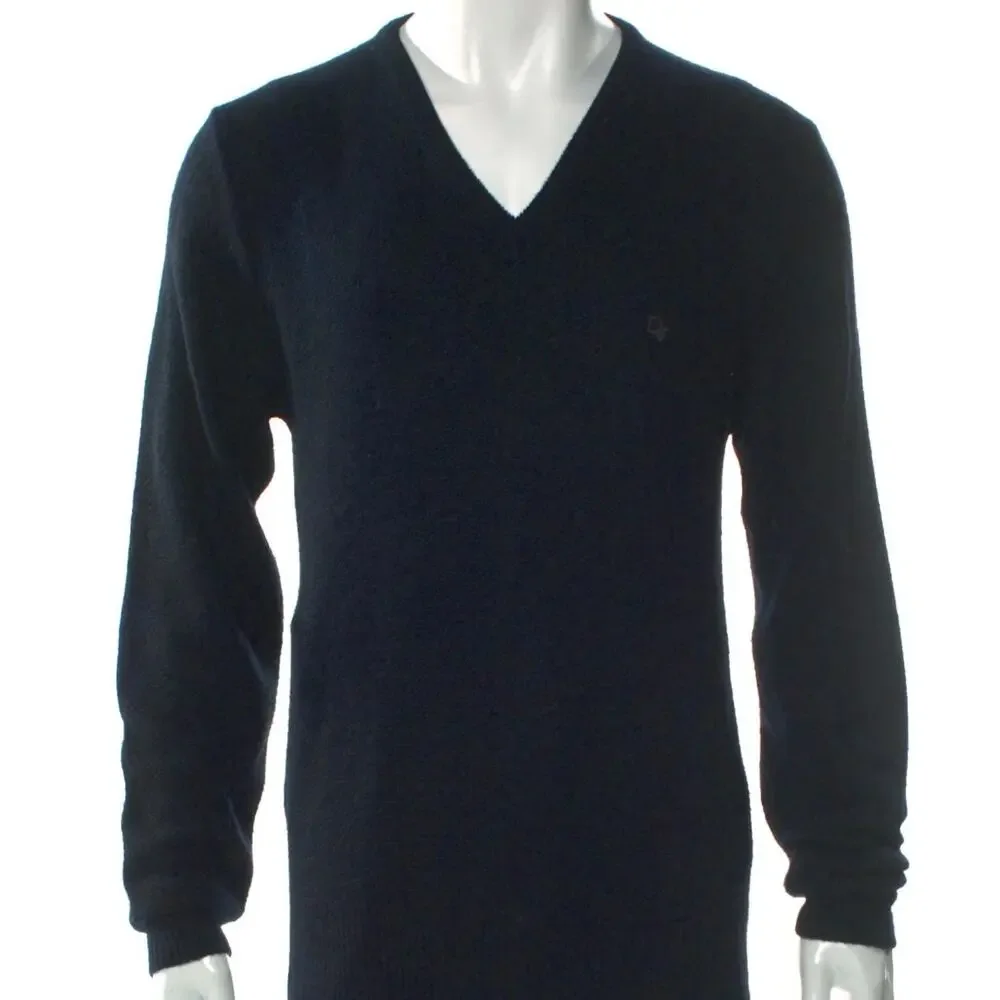 Vintage Christian‎ Dior V Neck Sweater Navy Minimakist Logo Knit XL USA